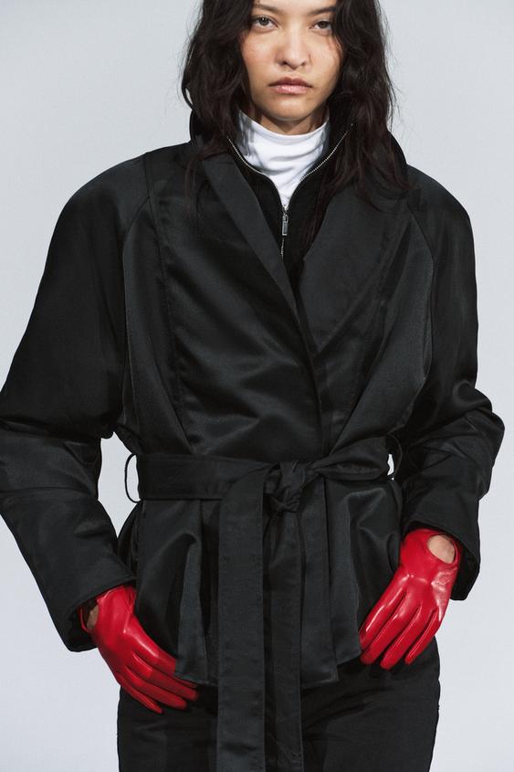 100% LEATHER SHORT GLOVES - Red by Zara - Image 0