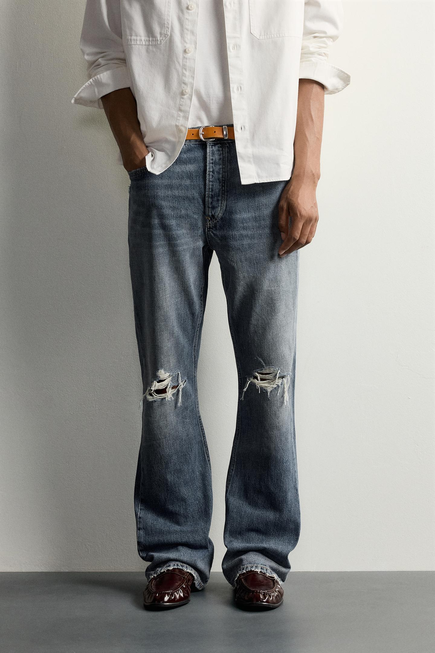 Мужские джинсы Zara Distressed Flare Fit, цвет: Синий — фото 2