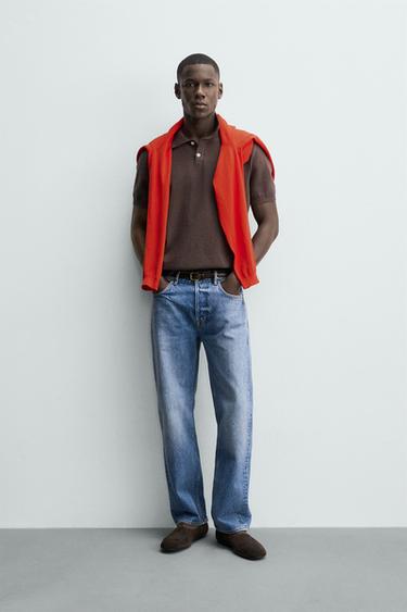 REGULAR FIT TEXTURED KNIT POLO SHIRT - Brown by Zara