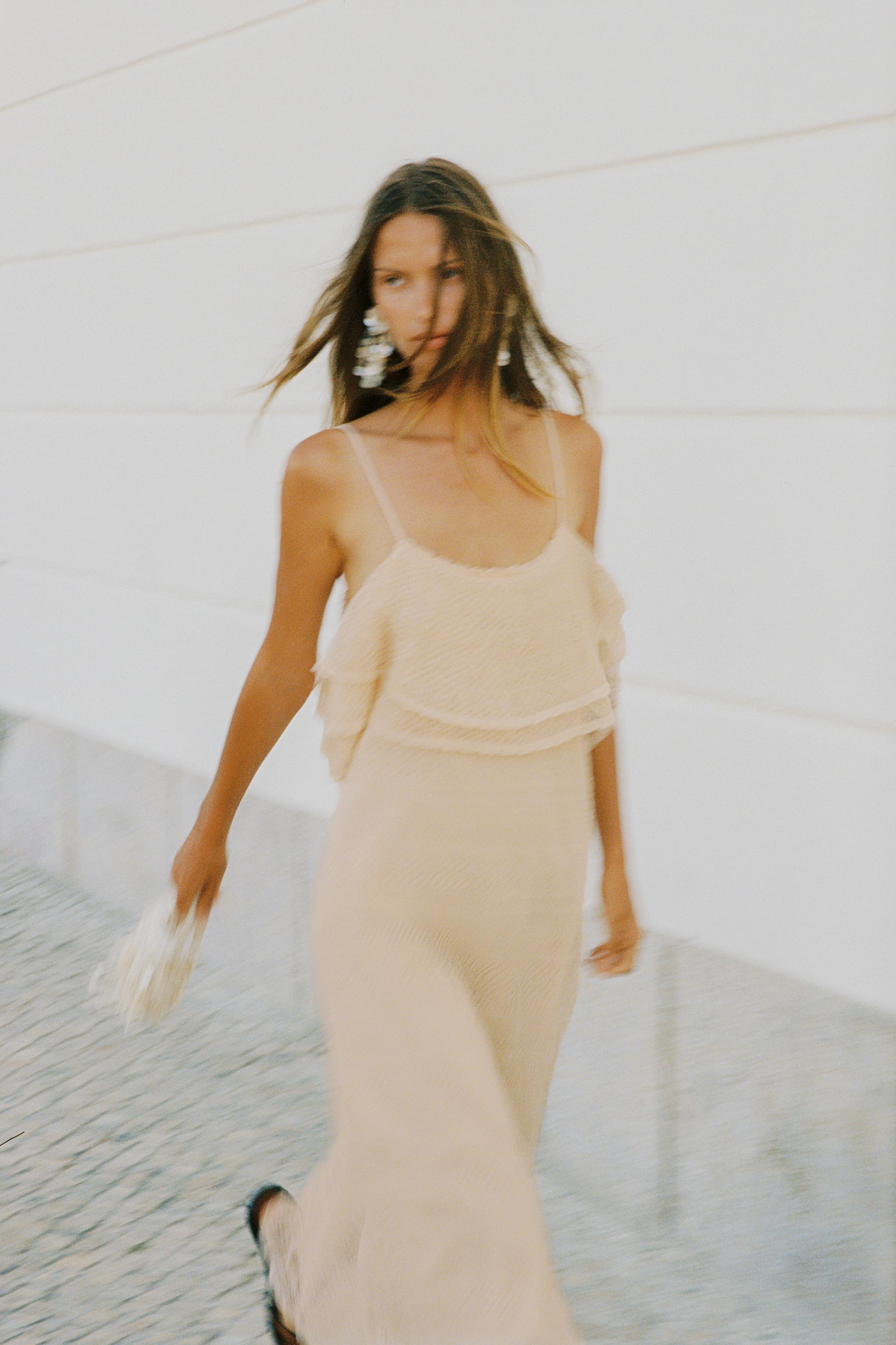 コントラストリボン付きニットミニワンピース - ホワイト | ZARA