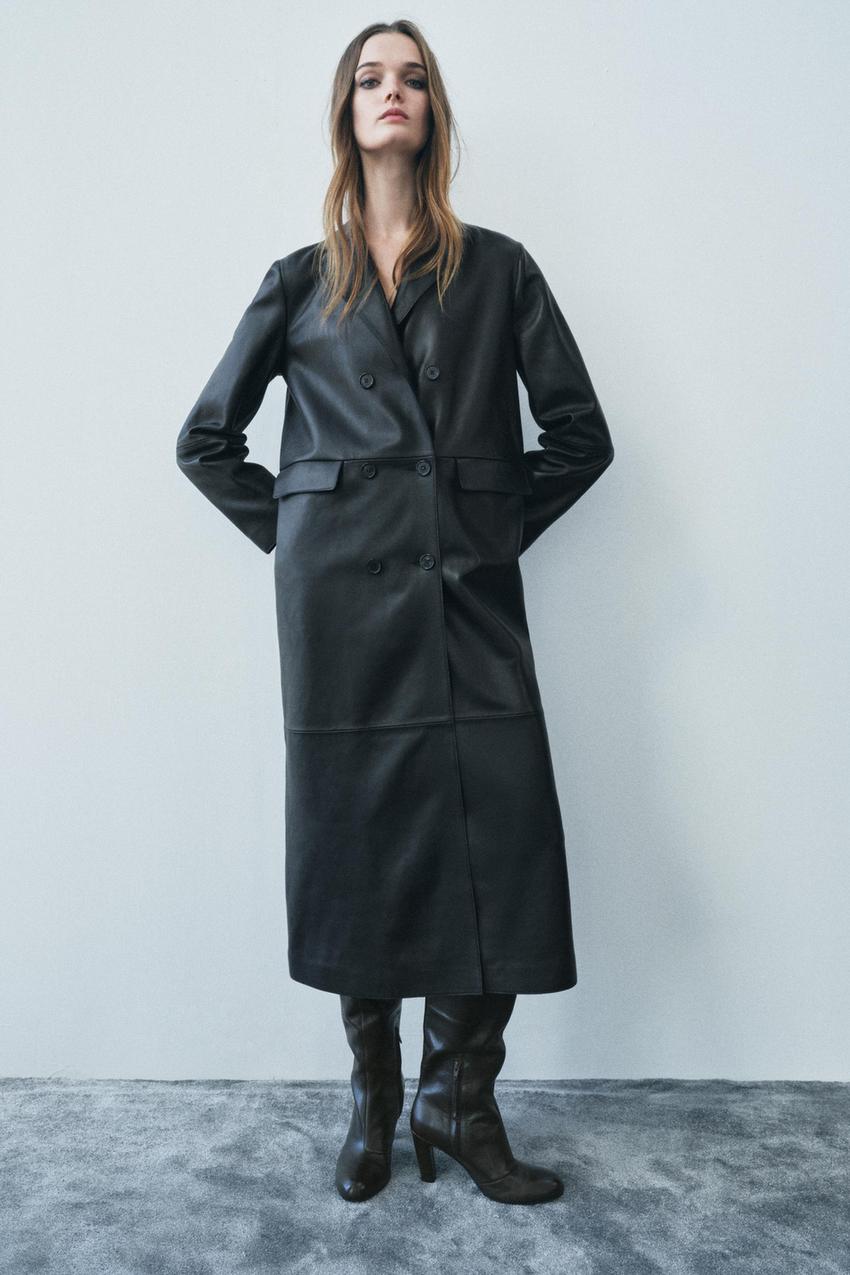 レザーロングコート 100% ZW COLLECTION - ブラック | ZARA Japan / 日本