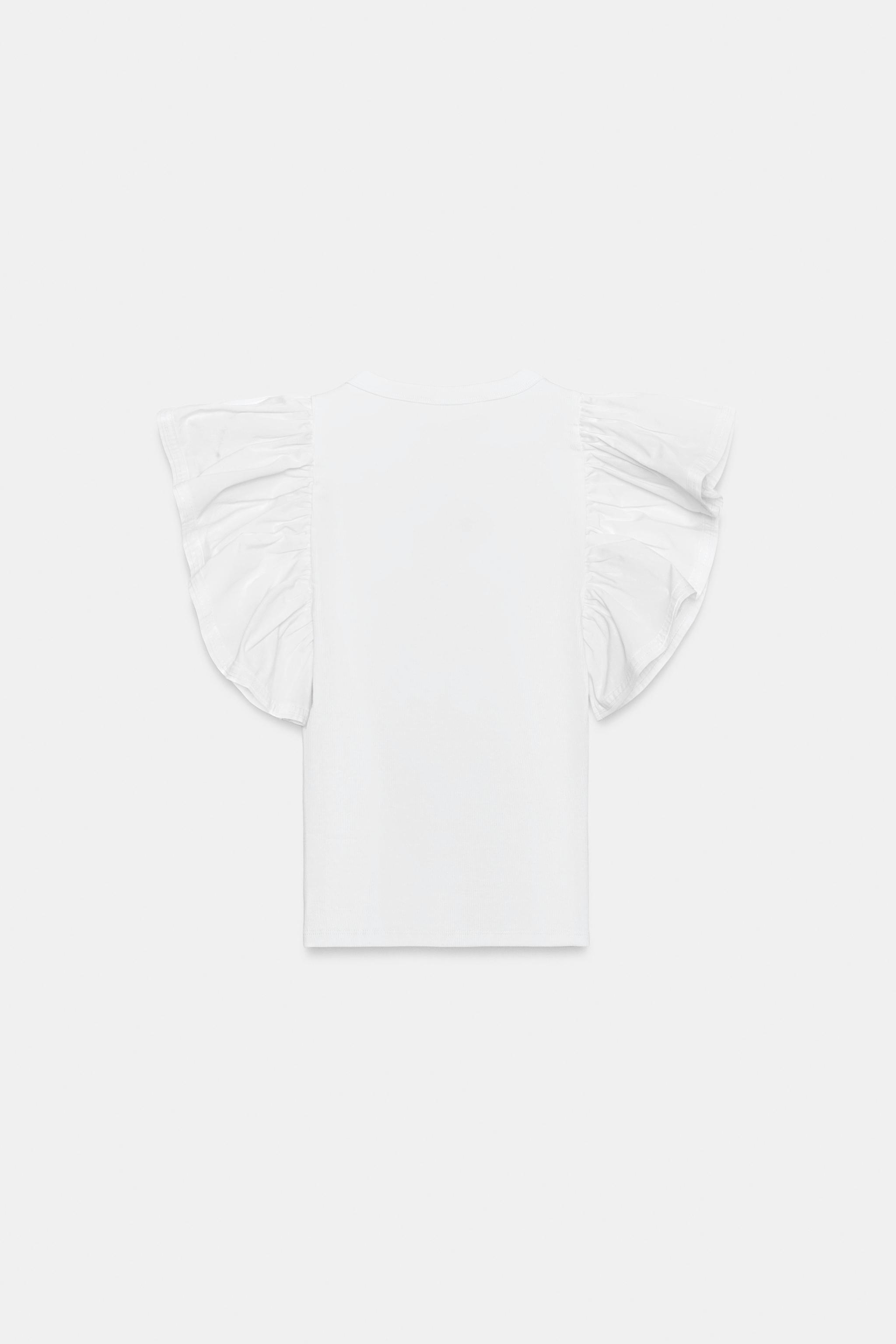 T-SHIRT BIMATIÈRE À VOLANTS CÔTELÉS