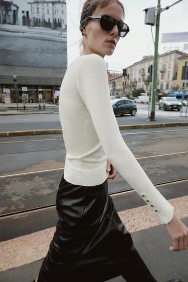 Zara BASIC PLAIN KNIT JUMPER - Ecru
