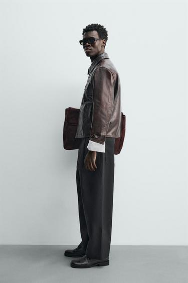 BLOUSON EN CUIR LAVÉ - Grenat foncé de Zara - Image 3