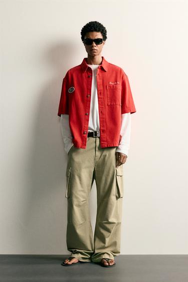 BOXY FIT EMBROIDERED PATCH OVERSHIRT - Red by Zara - Image 0