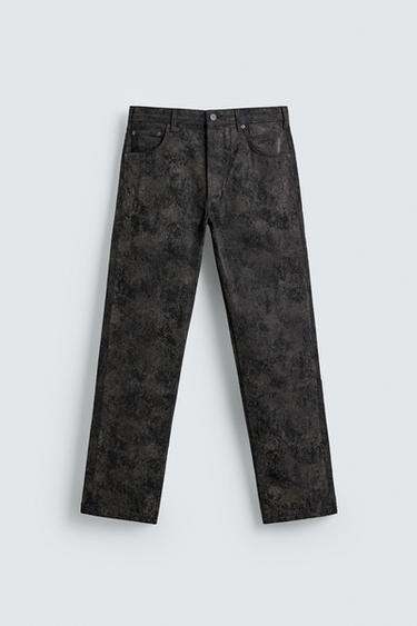Zara ABSTRACT JACQUARD STRAIGHT FIT JEANS - Black