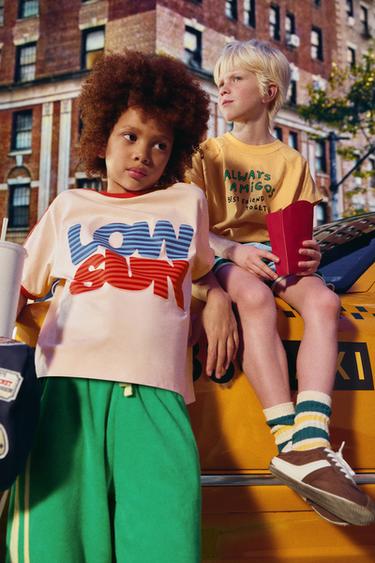 Zara PRINTED TEXT T-SHIRT - Pastel yellow