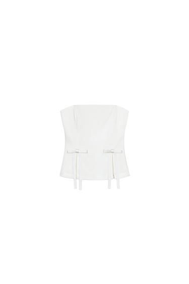 TOP SATINADO LAZOS - Blanco roto de Zara