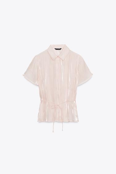 SHIMMERY FABRIC BELTED SHIRT - Ecru by Zara - Image 0