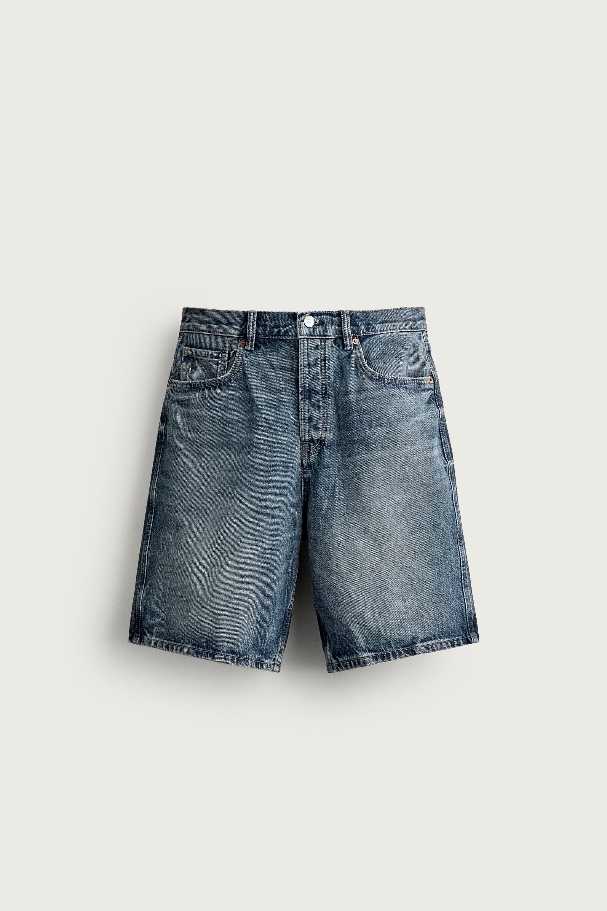 STRAIGHT FIT DENIM SHORTS — Blue