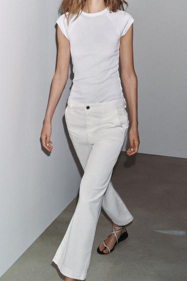 Zara ZW COLLECTION CROPPED CHINO PANTS - Ecru