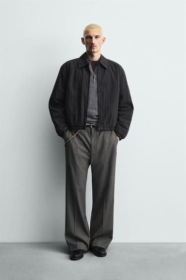 STRIPED CROPPED FIT JACKET - Blue by Zara