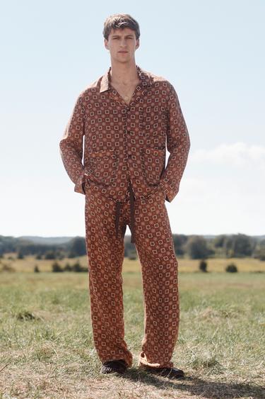 MØNSTREDE BUKSER I 100% SILKE - LIMITED EDITION - tegl fra Zara