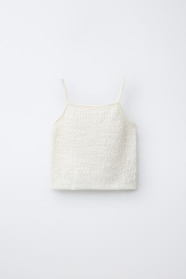 Zara TEXTURED KNIT TOP - Light ecru