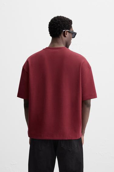 RAISED TEXT T-SHIRT - Burgundy by Zara - Image 2