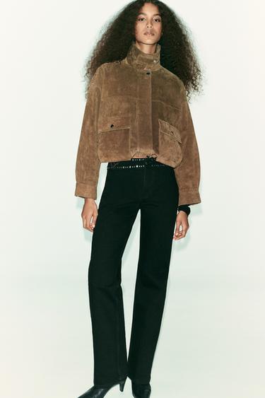 Z1975 HIGH-WAIST STRAIGHT LONG LENGTH JEANS WITH STUDS - Black by Zara
