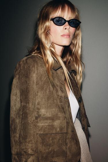 FAUX SUEDE CROPPED JACKET - Khaki by Zara