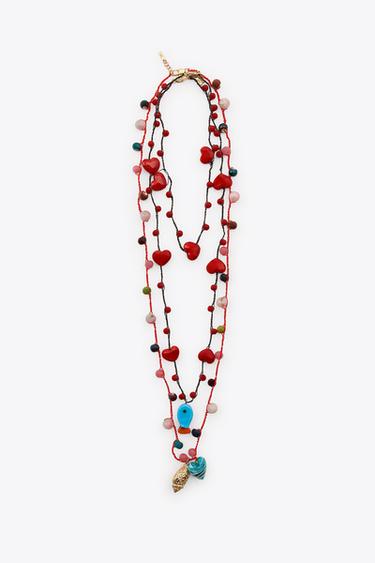 PACK 3 HALSREIFEN KORDELN HERZEN CHARMS - Rot von Zara