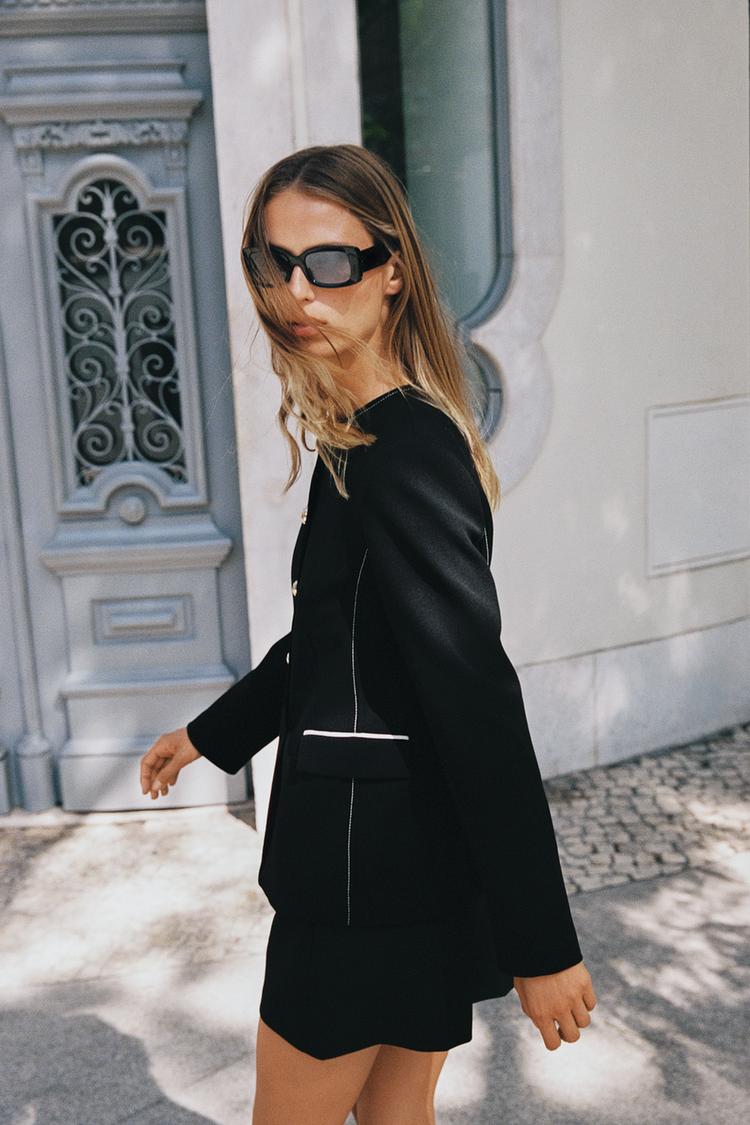 TRIM DETAIL BLAZER Black ZARA India - Main Image