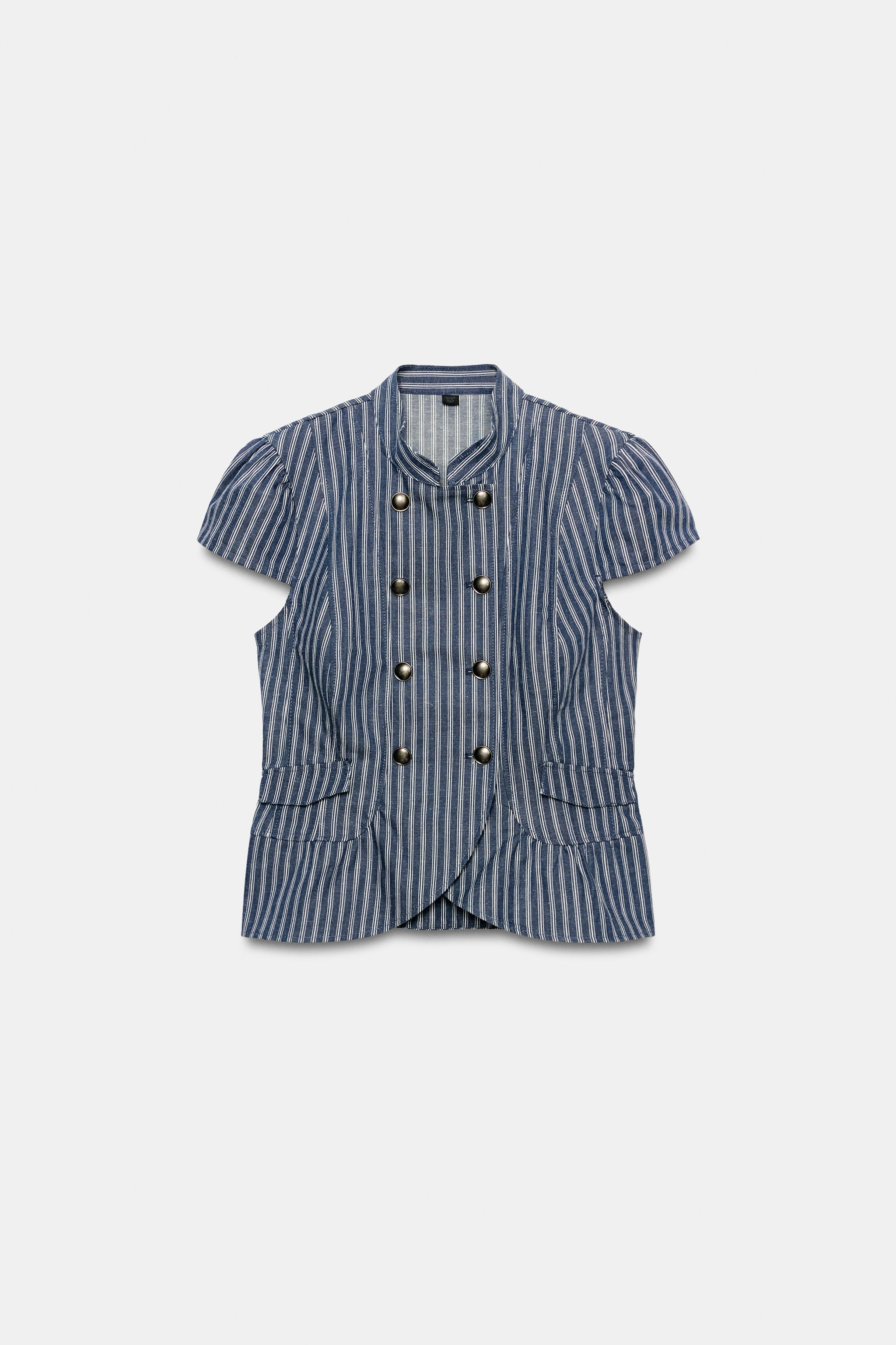 Женские куртки Zara STRIPED BUTTON-UP TOP — фото 3