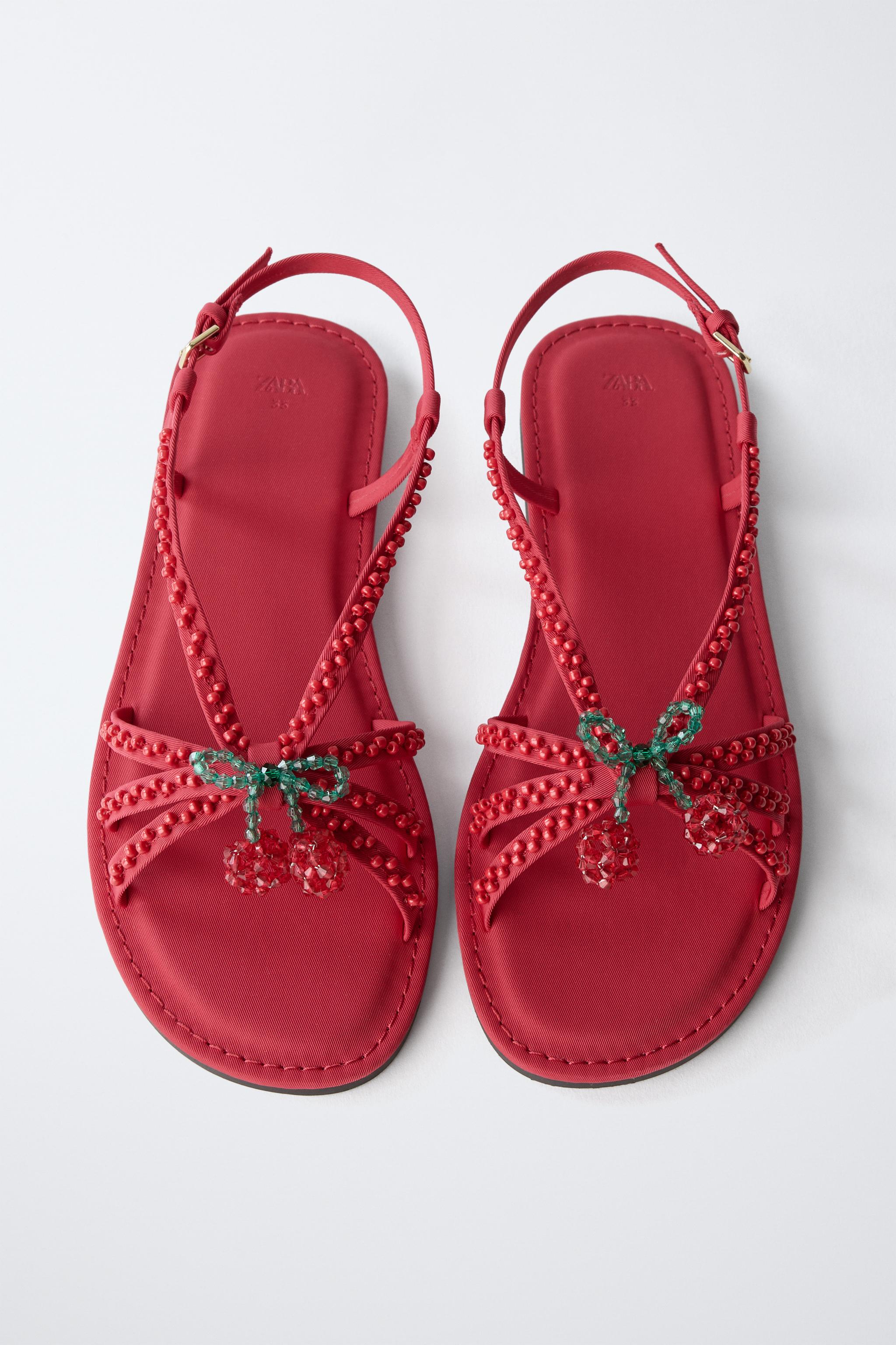 CHERRY BEADED SANDALS - Red | ZARA United States