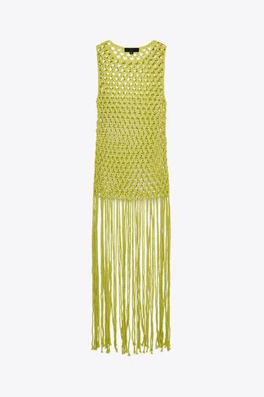 FRINGED CROCHET KNIT TOP - Lime by Zara - Image 6