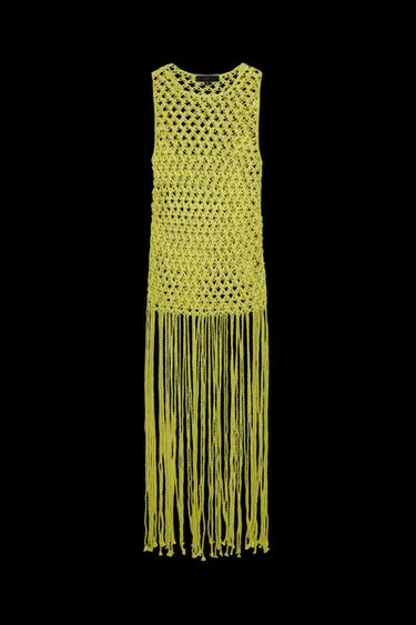 Zara CROCHET KNIT FRINGE TOP - Lime green - Image 0