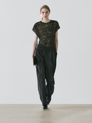 Zara Semi-sheer embroidered top - Black