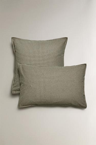 CHILDREN'S GINGHAM FLANNEL PILLOWCASE - Greenish by Zara