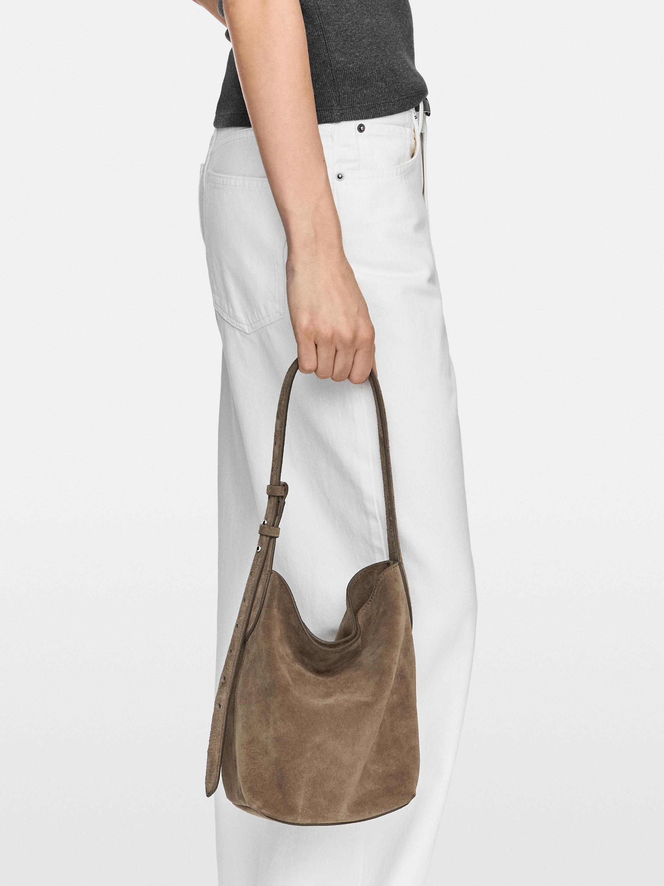Split leather and leather mini bucket bag