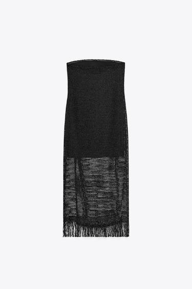 FRINGED STRAPLESS MIDI DRESS - Black by Zara - Image 7