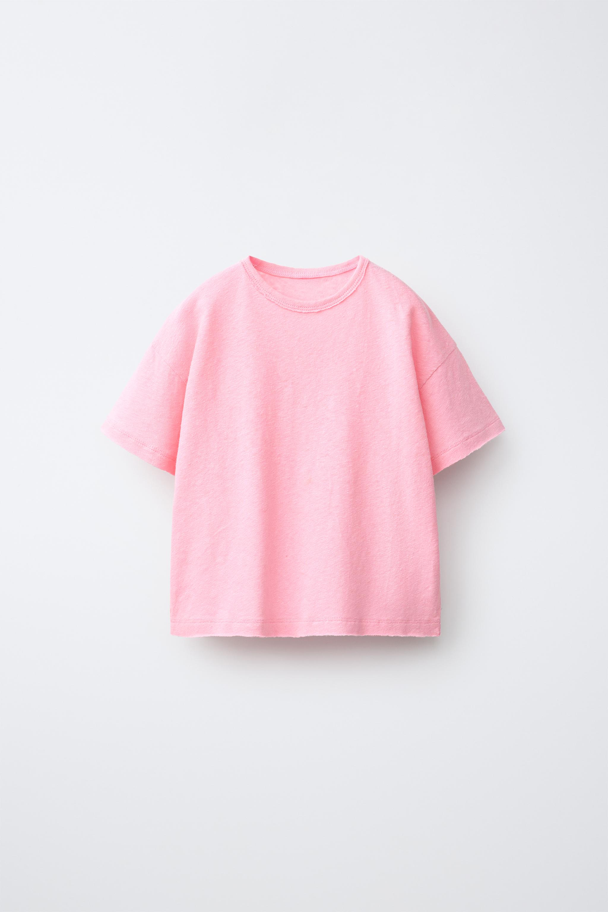 COTTON LINEN BLEND T-SHIRT — Pink