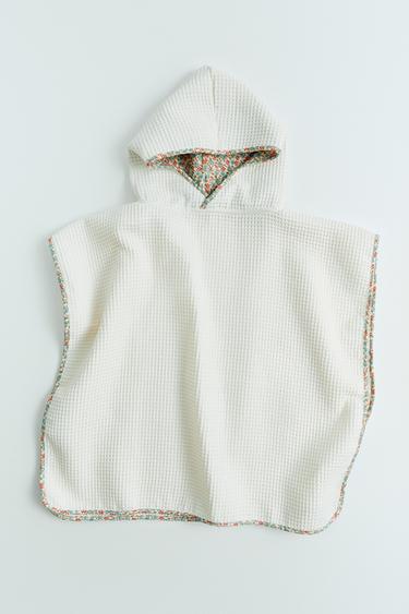 PONCHO IN SPUGNA WAFFLE A FIORI - Écru di Zara