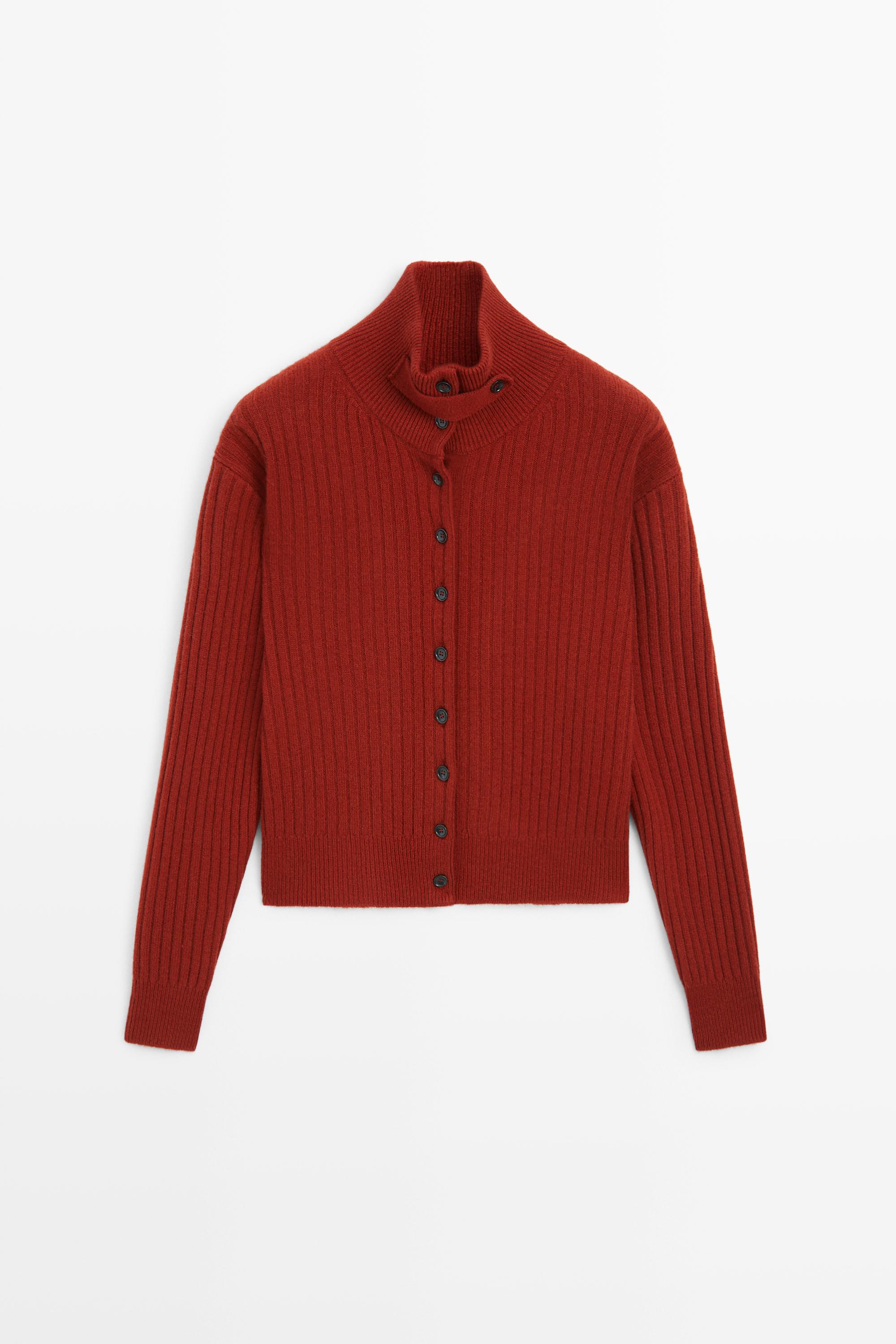 Ribbed knit cardigan with tab detail