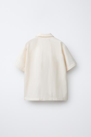EMBROIDERED PATCHWORK LINEN-BLEND SHIRT - Ecru by Zara - Image 1