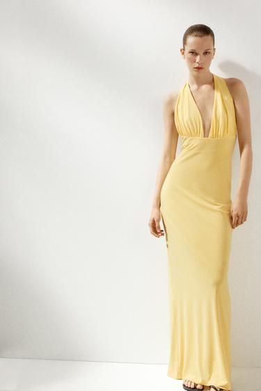 HALTERNECK OPEN BACK LONG DRESS - Light yellow by Zara - Image 0