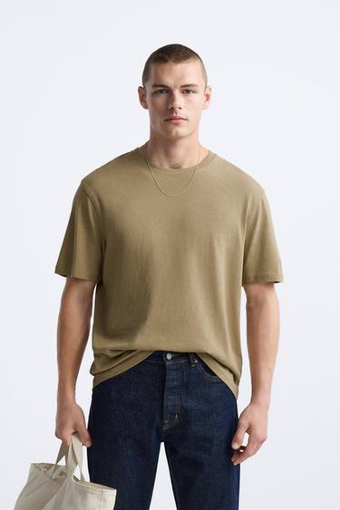 COTTON - HEMP T-SHIRT - Khaki by Zara