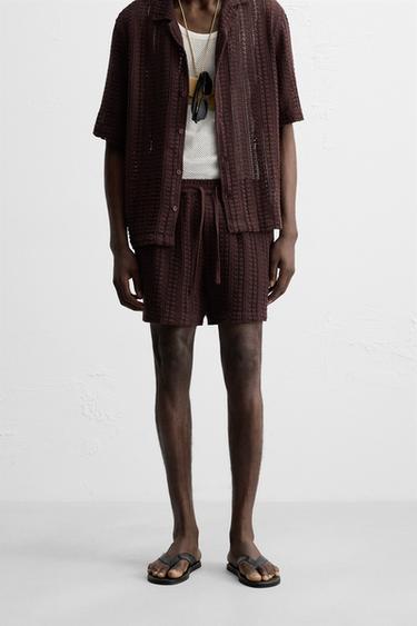 Zara CROCHET TEXTURED SHORTS - Wine