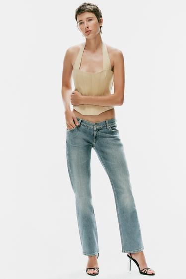 Zara HALTER CORSET TOP - Beige - Image 0