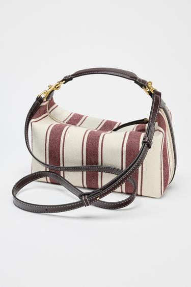 STRIPED FABRIC CITY BAG - Burgundy Red by Zara - Image 2