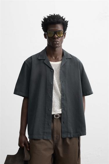 CAMISA ALGODÓN - LINO - Carbón de Zara