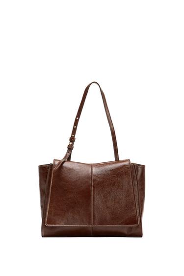 LEATHER MINI TOTE BAG WITH DOUBLE POCKET - Brown by Zara