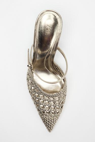 METALLIC BRAIDED EFFECT HIGH-HEEL SHOES - Gold by Zara