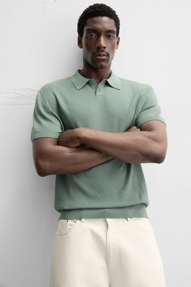 RIB KNIT POLO SHIRT - Blue green by Zara - Image 5