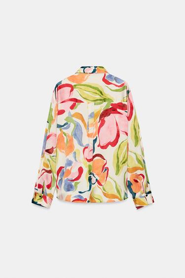 CHEMISE SATINÉE À IMPRIMÉ FLEURI - Multicolore de Zara - Image 7