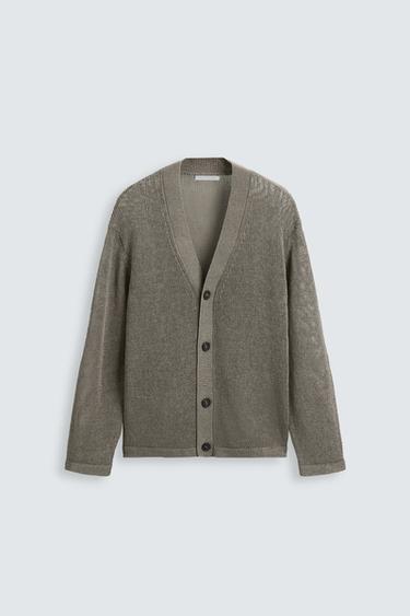 Zara OPEN KNIT TEXTURED CARDIGAN - Brown / Taupe