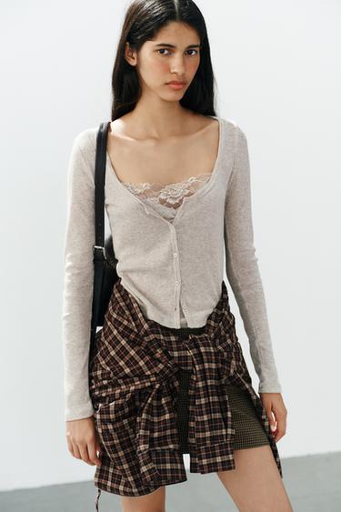 COMBINED LACE TOP CARDIGAN — Sand / Marl 1