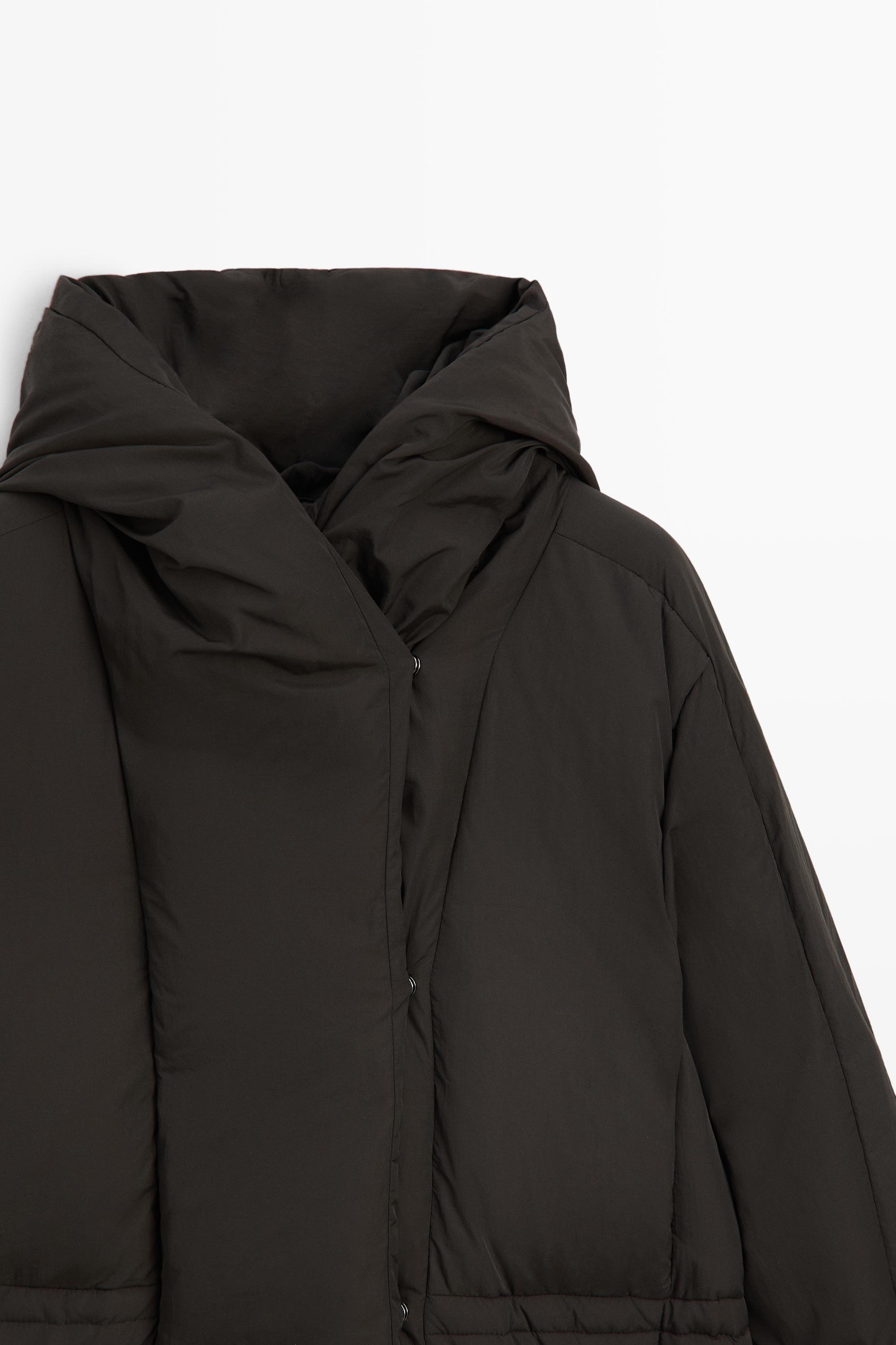 Suede puffer jacket with hood detail