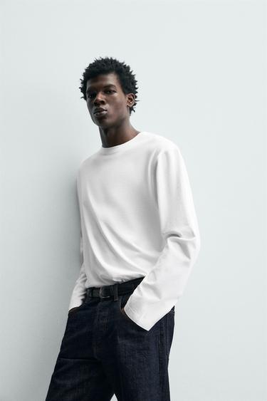 T-SHIRT À MANCHES LONGUES COUPE RELAXED - Blanc de Zara - Image 5