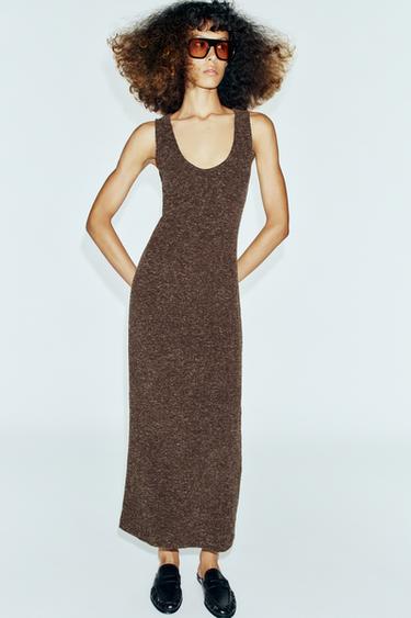 zara brown midi dress Women's Maxi Dresses smock Sheer Hand-Beaded Wedding Dress Size:42/(L) Spring Outfits Prom Spring